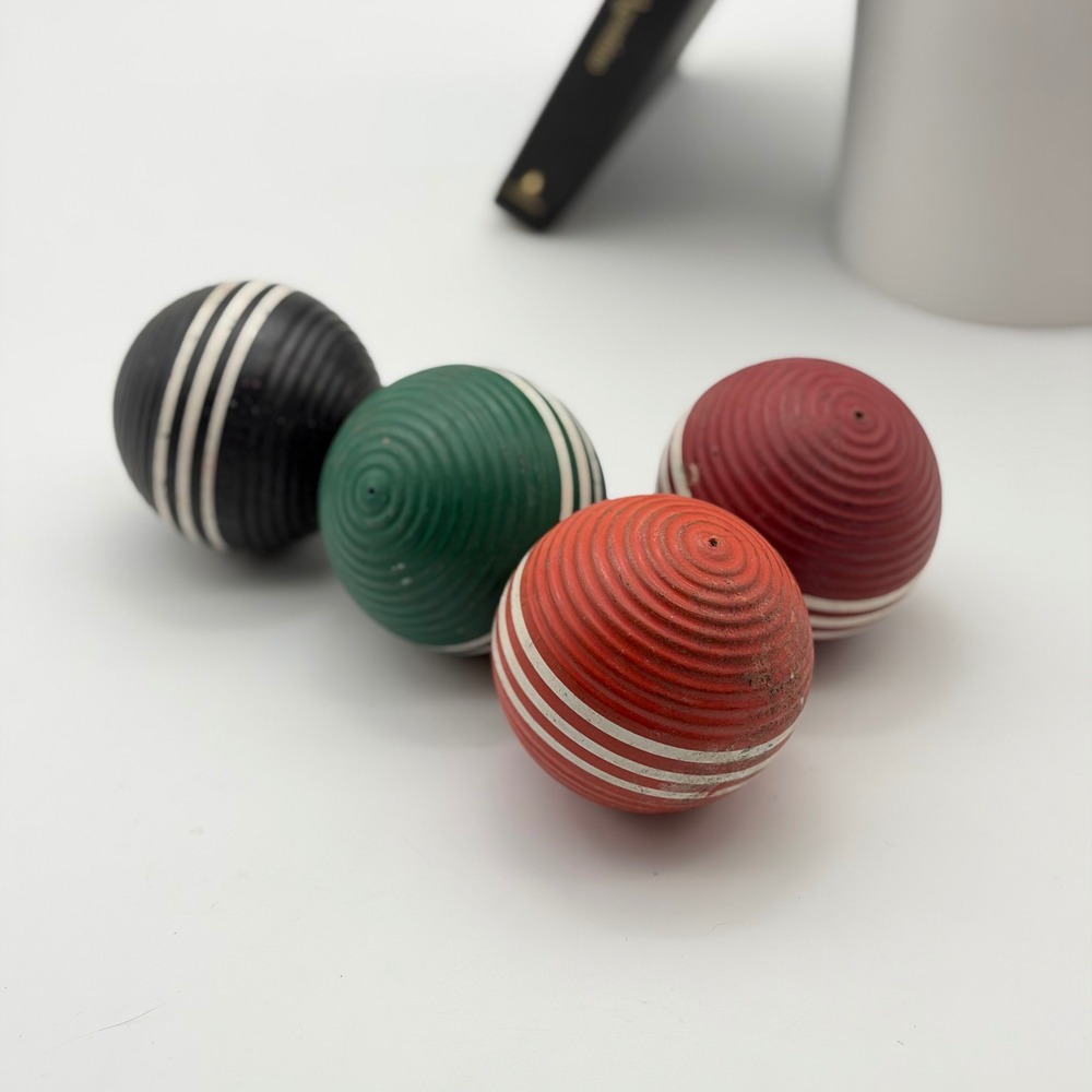 Vintage Wooden Croquet Balls Set of 4 Ribbed Striped Lawn Game Decor